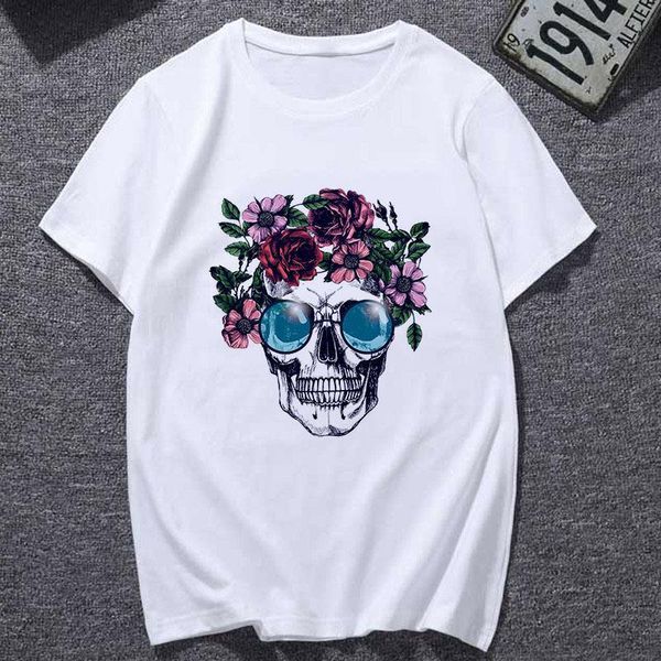 

horror skull ladies t-shirt printing summer harajuku t-shirt white casual street clothing t-shirt fashion women's