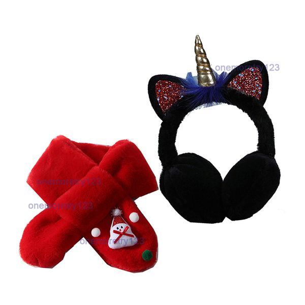 Set di paraorecchie e sciarpa per bambini in peluche unicorno 3-12T Cuffie per bambini invernali addensate più calde Cuffie per orecchie di design per cartoni animati 6 colori