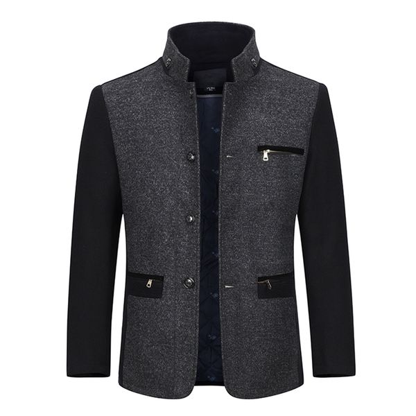 

youthup winter men's wool color matching coat single breasted casual thick coats overcoats mens oat streetwear 2 colors 201222, Black