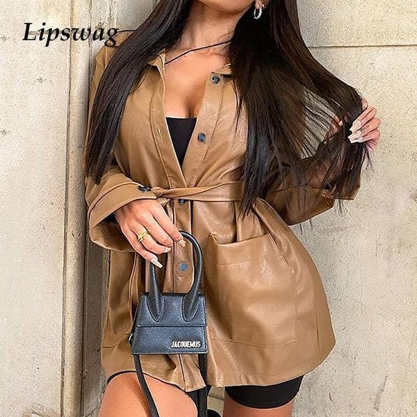 

women's jackets slim pu coats women faux leather vintage single breasted motor biker elegant tie belt waist pockets buttons coat1, Black;brown