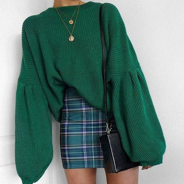 

ladies jumpers autumn turtleneck sweaters women invierno loose solid knitted sweaters women pullover lantern sleeve1, White;black