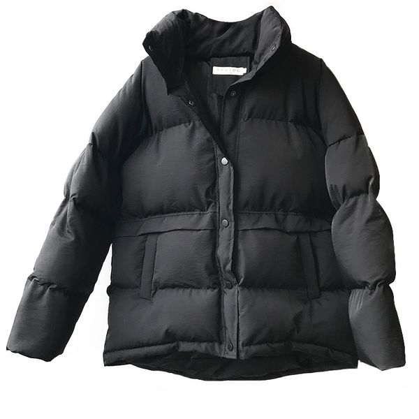 

fashion wide-waisted women parkas autumn winter new stand collar loose cotton wild coat thick warm solid color coats women 201225, Black