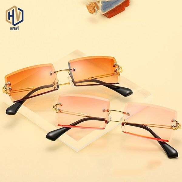 

fashion popular rimless rectangle sunglasses women men shades alloy glasses uv400, White;black