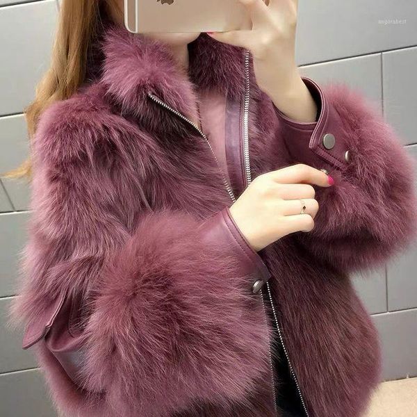 

2021 women autumn winter imitation fur coats lady zipper stand collar long sleeve jacket female elegant loose outerwear e3011, Black