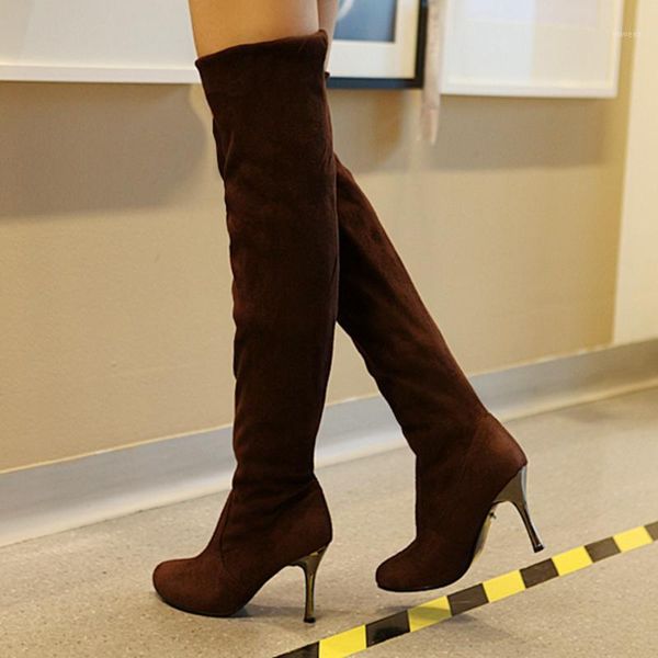 

bonjomarisa female flock fashion high heels slip on winter boots party dress casual boots women thin heel shoes woman1, Black