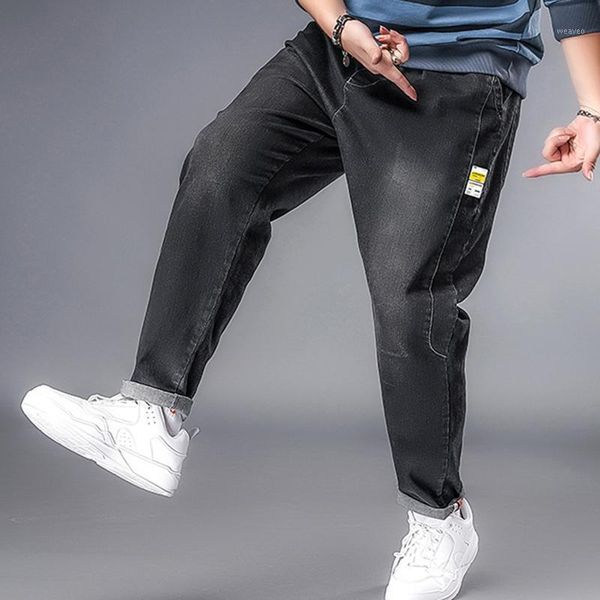 

jeans streetwear drawstring elastic waist wrinkle-resistant pants casual riding denim loose large size jogging jeans male1, Blue