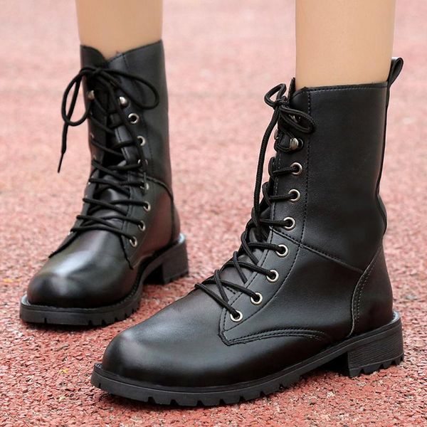 

fashion motocycle booties women boots botas female womens ankle boots square heel martin autumn shoes, Black