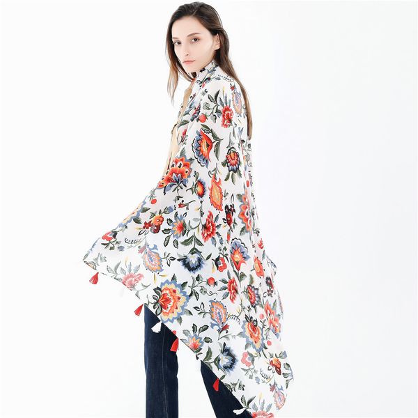 

2020 new fashion autumn and winter flower print design comfortable soft warm scarf shawl, Blue;gray