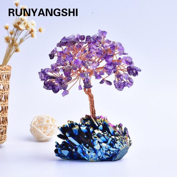 

decorative objects & figurines 13-14cm 1pc natural crystal stone amethyst quartz rainbow cluster specimen lucky tree healing christmas decor