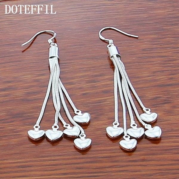 

doteffil 925 sterling silver пять сердца цепи змейки ювелирных изделий длинные серьги падения для партии женщины свадьба обручальное мода jl, Golden
