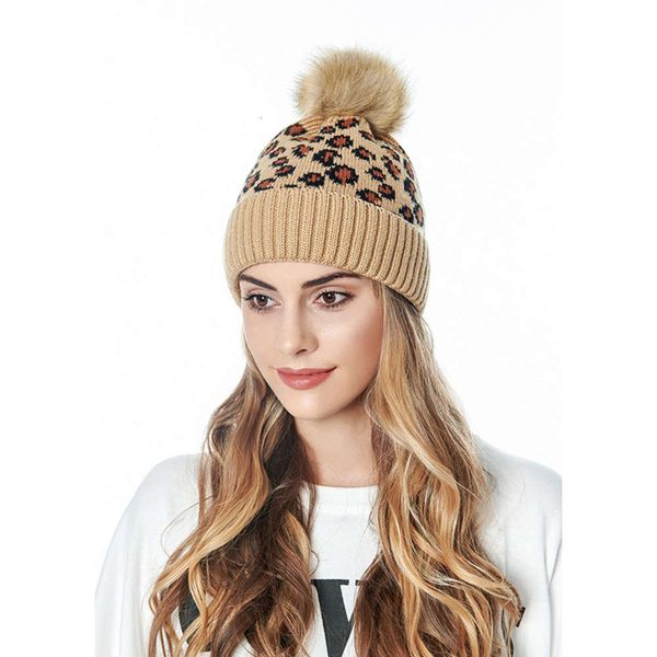 

autumn and winter new leopard pattern knitting pullover fashion warm curled wool ball cap pw0h001f, Black;green