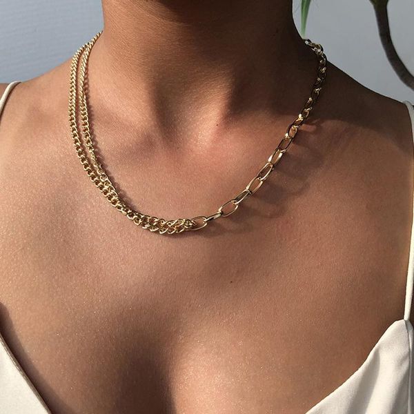 

punk layered men choker necklace gothic cuban link chain choker necklace for women vinatge simple lovers fashion collar jewelry, Silver