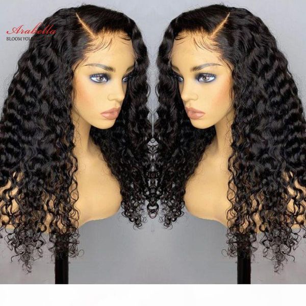 

deep wave lace frontal wig human hair closure wig glueless 180 density remy hair lace closure with baby for black women, Black;brown