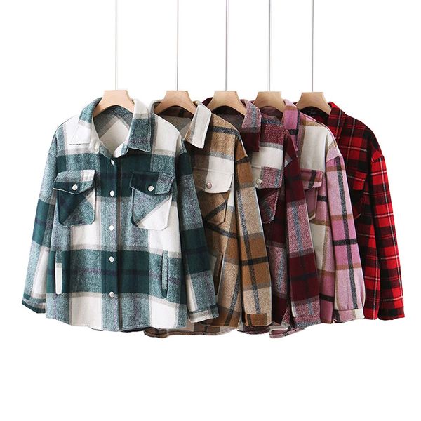 

plaid women oversize woolen shirts 2020 fashion ladies soft thick shirt party female elegant loose vintage girls chic shirt, White
