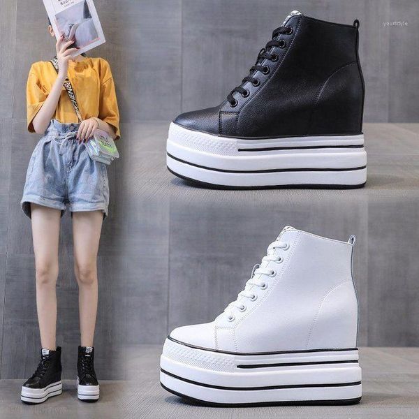 

2021 winter women fashion ankle boots white platform boots women's shoes 9cm height increasing wedge woman thick sole1, Black