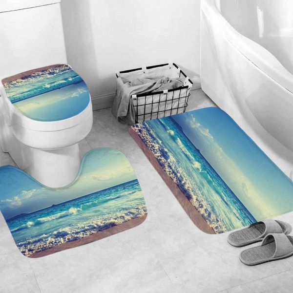 

printed curtain rug bath mat beach shower pattern pedestal with hooks cover scenery toilet lid set curtains bathroom coastal yxliks xhhair