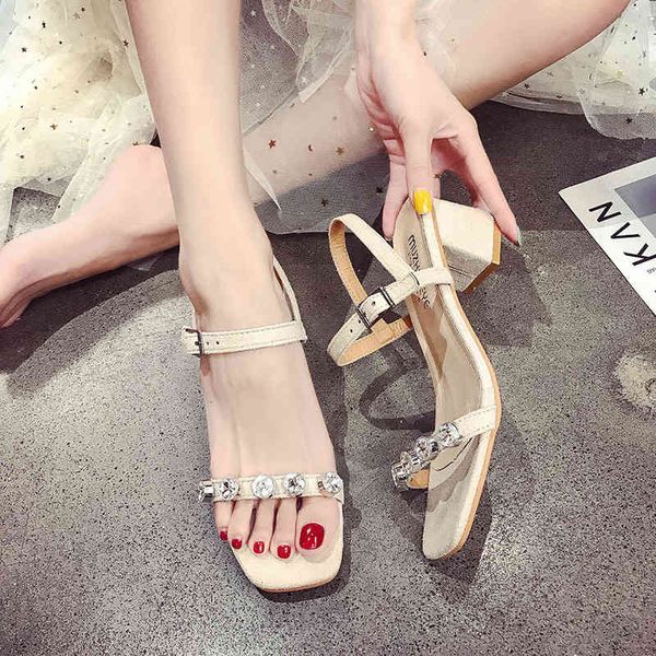 

one -buckle coarse joker with woman sandals toe women's shoes summer, Black