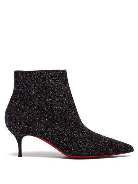 

winter lady low heels boots luxurys designers red bottom ankle boot s-kates booty glittered-leather ankle boots woman wedding party dress, Black