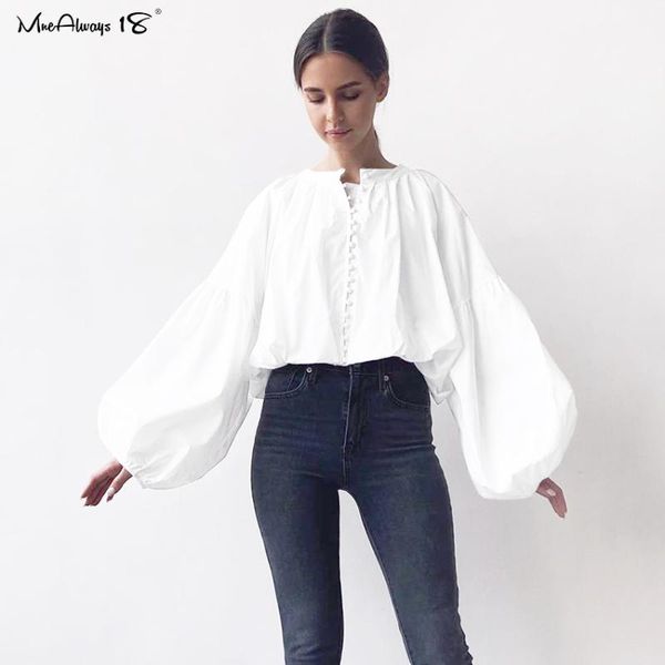 

mnealways18 vintage lantern sleeve cotton womens blouse loose breasted white shirt spring autumn casual female shirt o-neck
