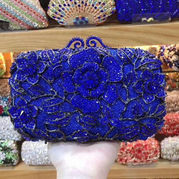 

evening bags women blue crystal clutch bag lady hollow out metal wedding party prom shoulder bridal handbag purses