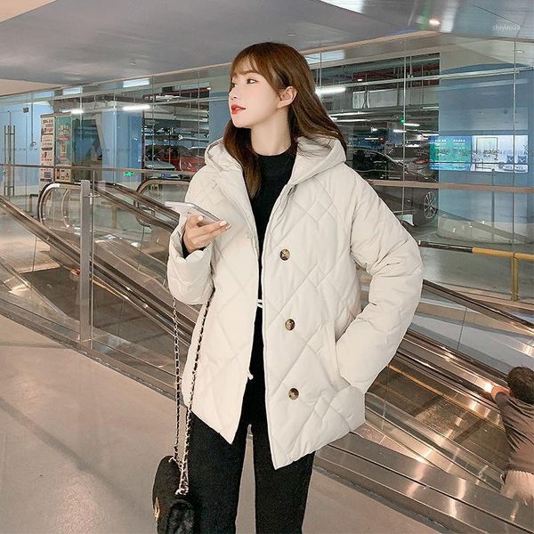 

2021 new fashion short hooded parka winter jacket women casual single breasted warm parka coat female office lady1, Black