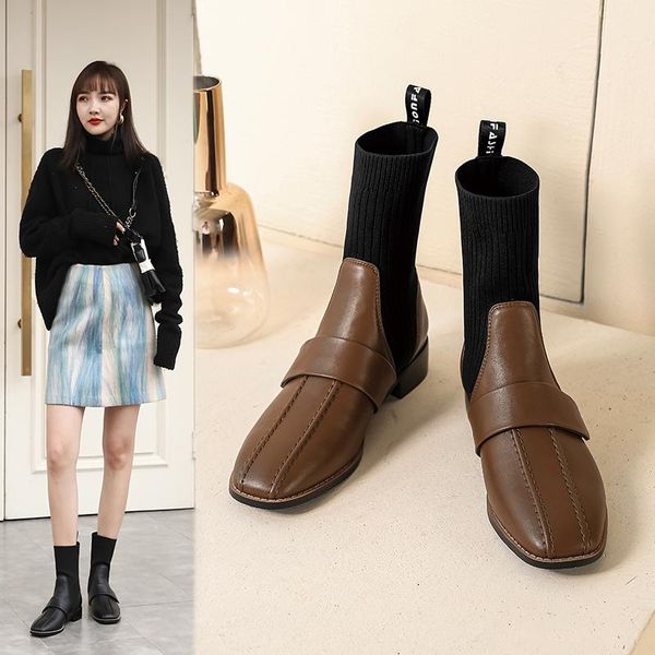 

boots женщины площади головы ботильоны для женщин короткие плюшевые зимняя обувь botas mujer 34-45, Black