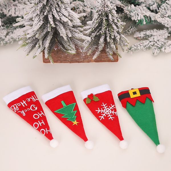

santa hat reindeer christmas new year pocket fork knife cutlery holder bag home party table dinner decoration tableware 63254