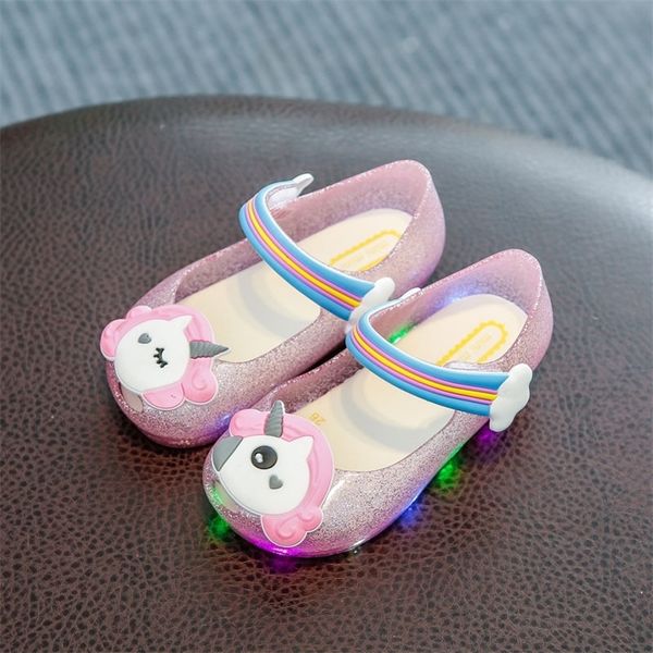 

toddler baby unicorn slippers for kids led flashing light powder children's shoes fish mouth girls sandals y201028, Black;red
