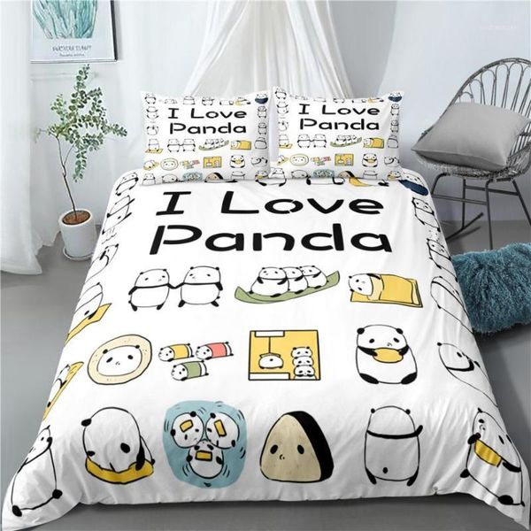 

bedding sets cute cartoon white printing panda children boy girls kids set duvet cover with pillowcase bed linens bedclothes1