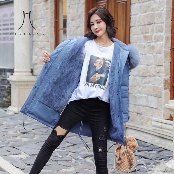 

heydress 2019 winter fashion women plus size coats korean ladies soild hooded silm parka loose thick warm outwear1, Black