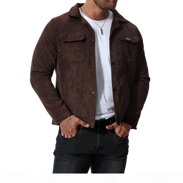 

mens corduroy jacket thick casual solid color coats male vintage short length jackets spring autumn outerwear, Black;brown