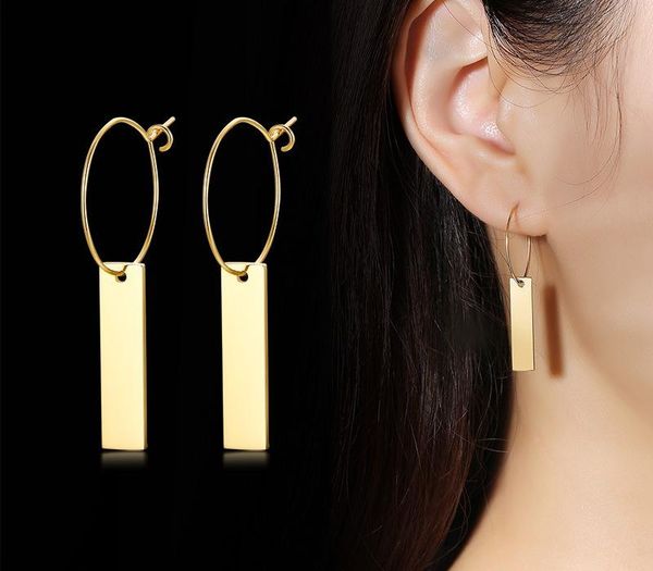 

stainless steel earrings female models gold square strips long classic fashion temperament simple jewelry gift earrings11, Golden;silver