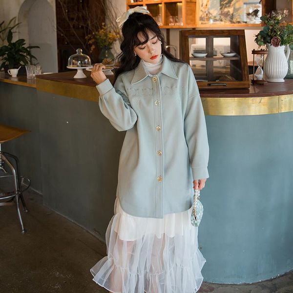 

original literary heavy thickening quilted embroidered dichromatic easy long coat1, Black