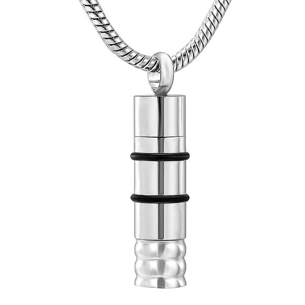 

ijd11936 stainless steel black cylinder cremation souvenir pendant for ashes urn memorial keepsake necklace jewelry, Silver