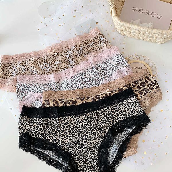 

lace women's briefs leopard print ice fast dry breathable thin low waist underwear women, Black;pink
