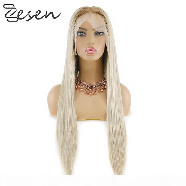 

zesen blonde lace front wigs part long natural straight bleached knot synthetic wigs for women with baby hair, Black