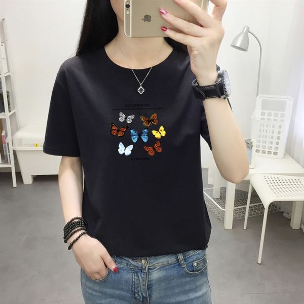 

lmd6f 20200 t-shirts butterfly tiktok vibrato pure 5mi1a korean summer ladies students butterfly short sleeves t-shirt women's clothesc, White