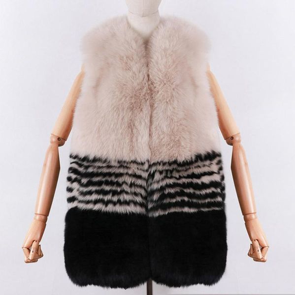 

yoloagain winter warm women real fur gilet ladies long natural fur vest1, Black