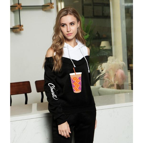 

new charli damelio merch hoodie sweatshirt off-shoulder women teens girls juice print streetwear fashion pullovers, Black