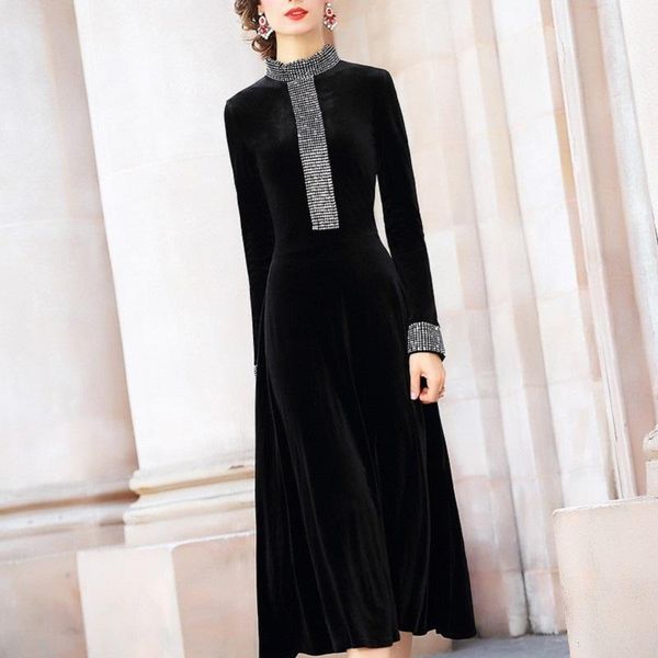 

nail bead long party dress 2020 new spring dress women luxury christmas fashion ladies winter velvet dresses1, Black;gray