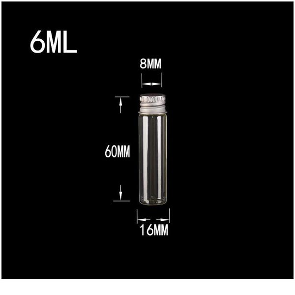 

6ml 16*60*8mm glass bottles crafts cute bottles aluminum screw caps empty wishing bottles jars decorate 100pcs jllblg