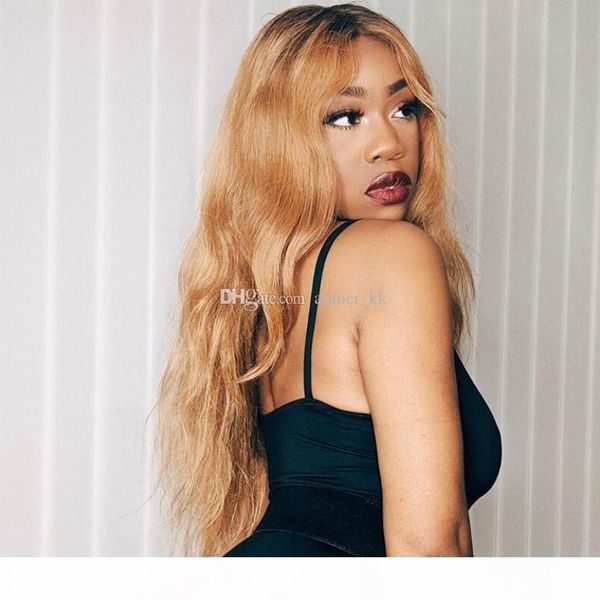 

full lace human hair wig ombre t1b 27 brazilian virgin hair pre plucked hairline 150% density bleached knots, Black;brown