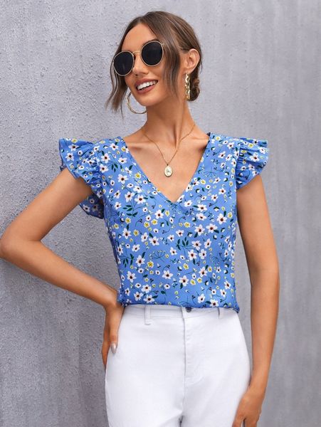 

ruffle trim floral b77k#, White