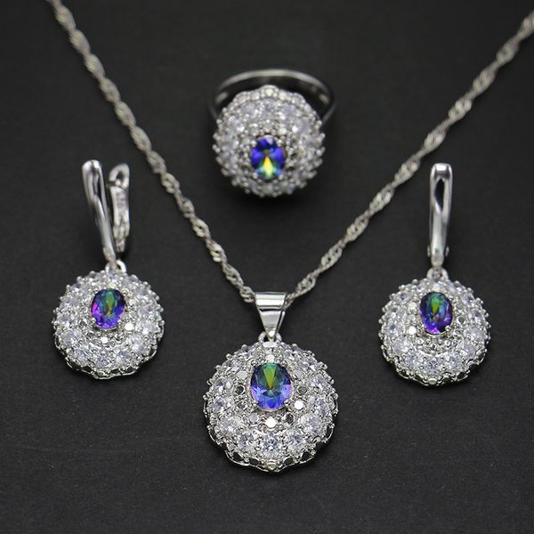 

New Pattern Ring Necklace Earrings Wave Flower The Shape Of Zirconium Rock Suite Bride Headwear Suit