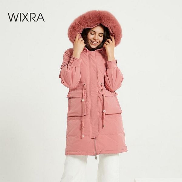

wixra womens winter coat new fashion fox fur collar duck down solid warm jackets ladies streetwear casual thick long parkas lj201127, Black