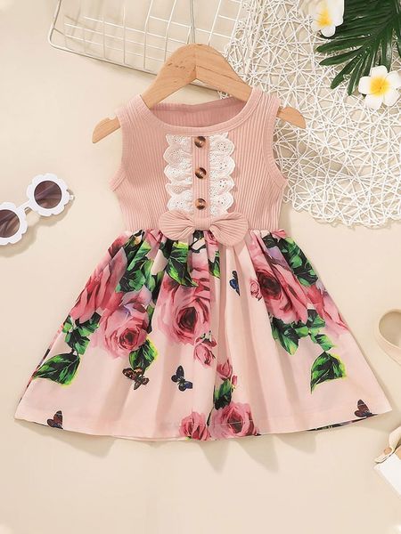 

toddler girls floral bow front swing dress she, Red;yellow