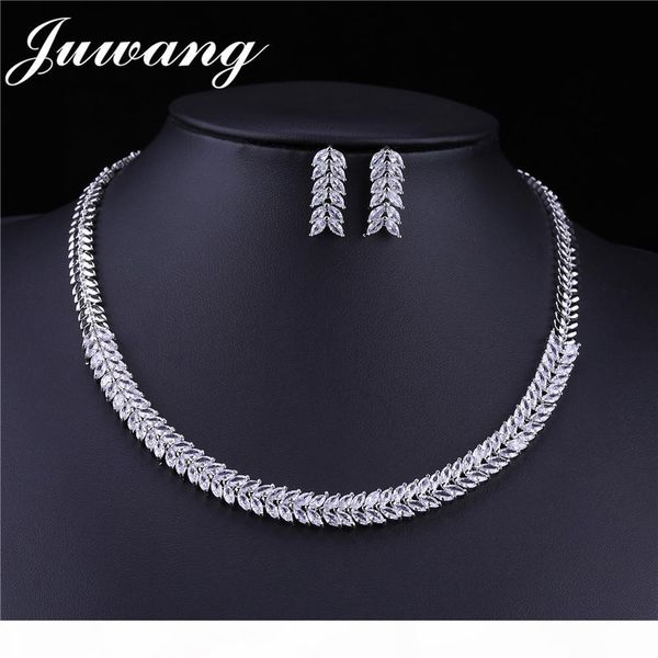 

juwang bridal jewelry sets for brides cubic zirconia crystal simplicity earrings and necklace jewelry sets gift, Slivery;golden