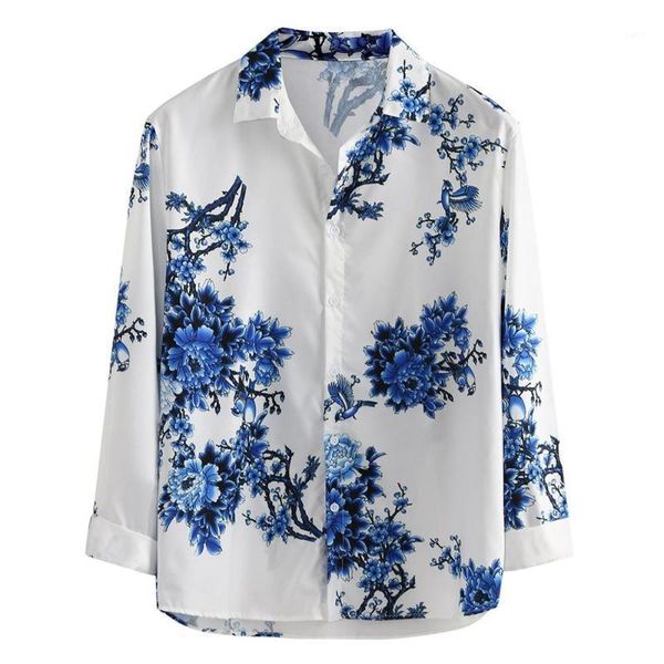 

mens loose lump chest print long sleeve turn-down collar round hem shirts streetwear men's cotton shirt autumn 2020 trend causua1, White;black