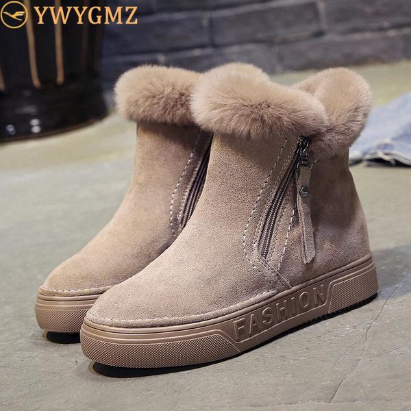 

women's winter ankle boots zipper flock platform snow ladies plush sneakers casual flat shoes woman footwear rubber botas mujer, Black