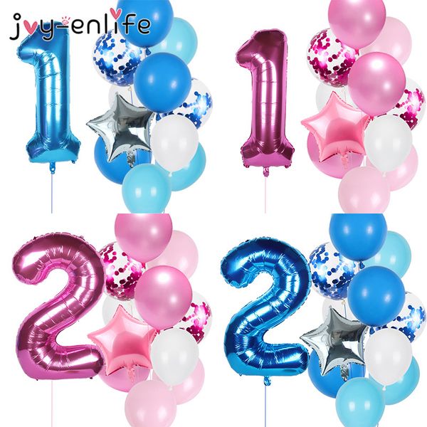 

12pcs blue pink 40inch number happy balloon children 1st birthday decoration kids boy girl party ballon